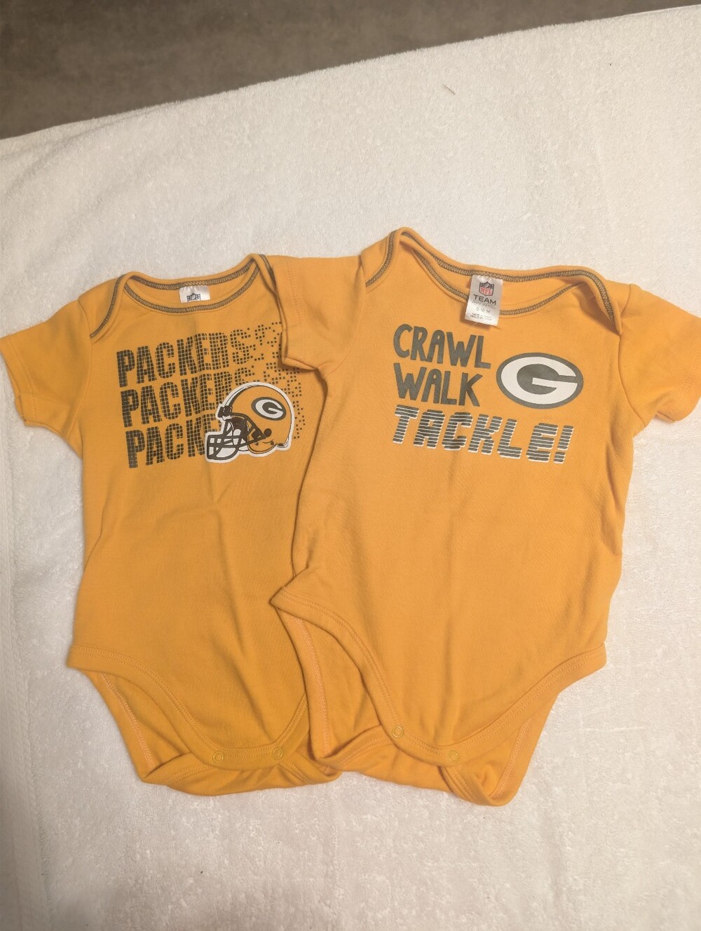 Green Bay Packers Orange Baby One-Piece Bodysuits.